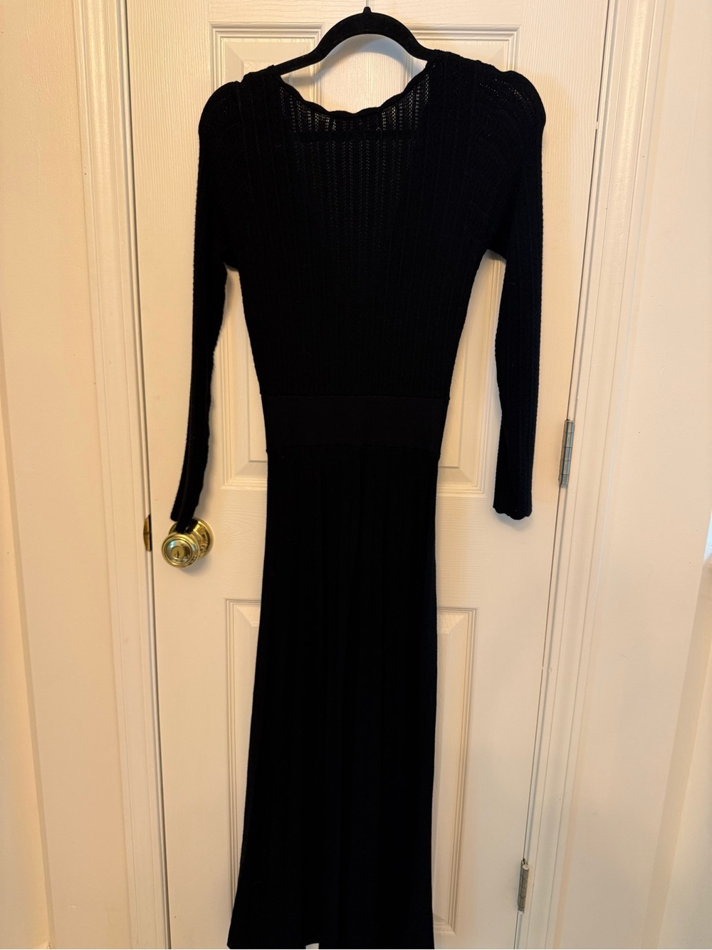 Sézane Scalloped Black Long Sleeve Maxi Dress
